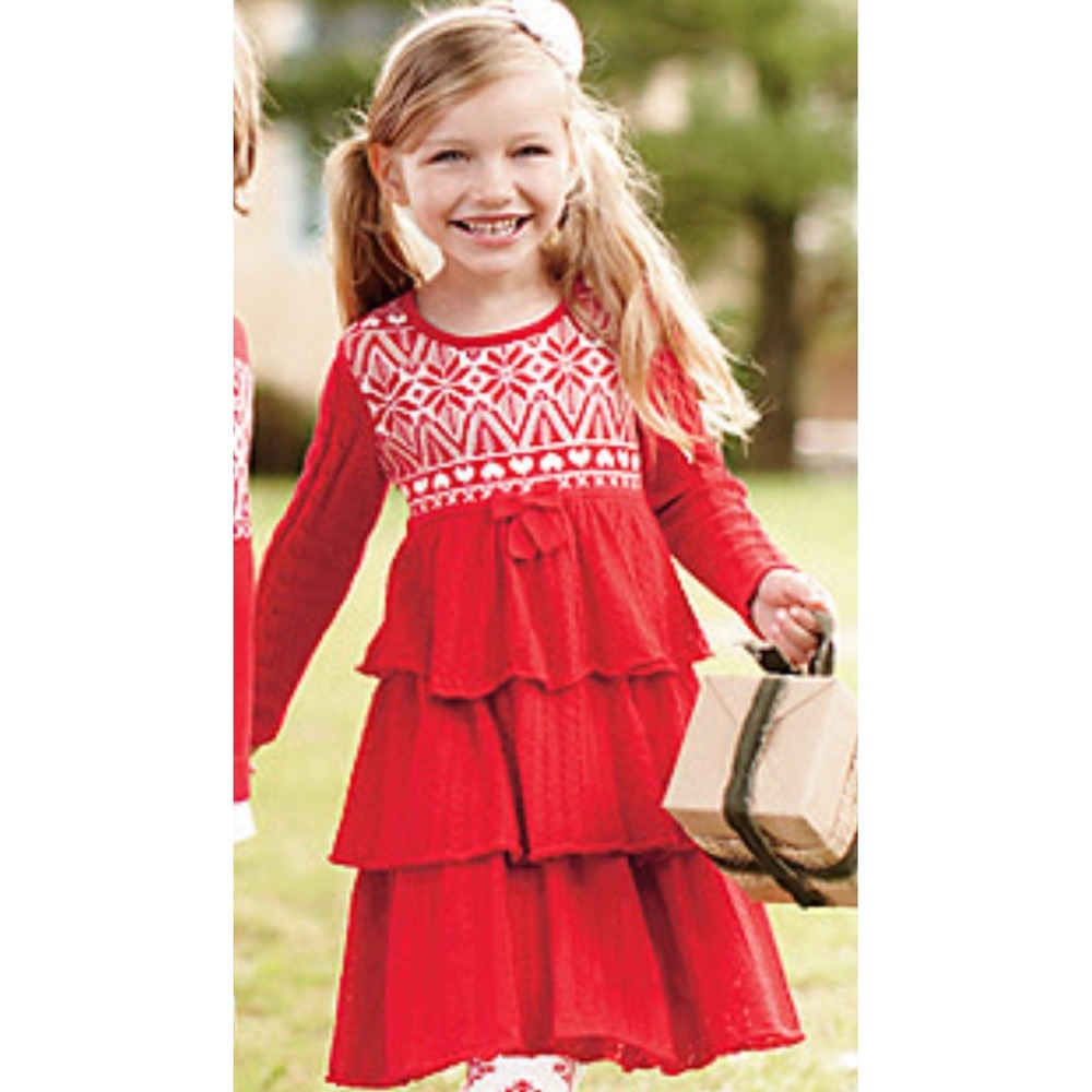 Hanna Andersson Holiday sweater dress red white Nordic Fair Isle pattern 120/6